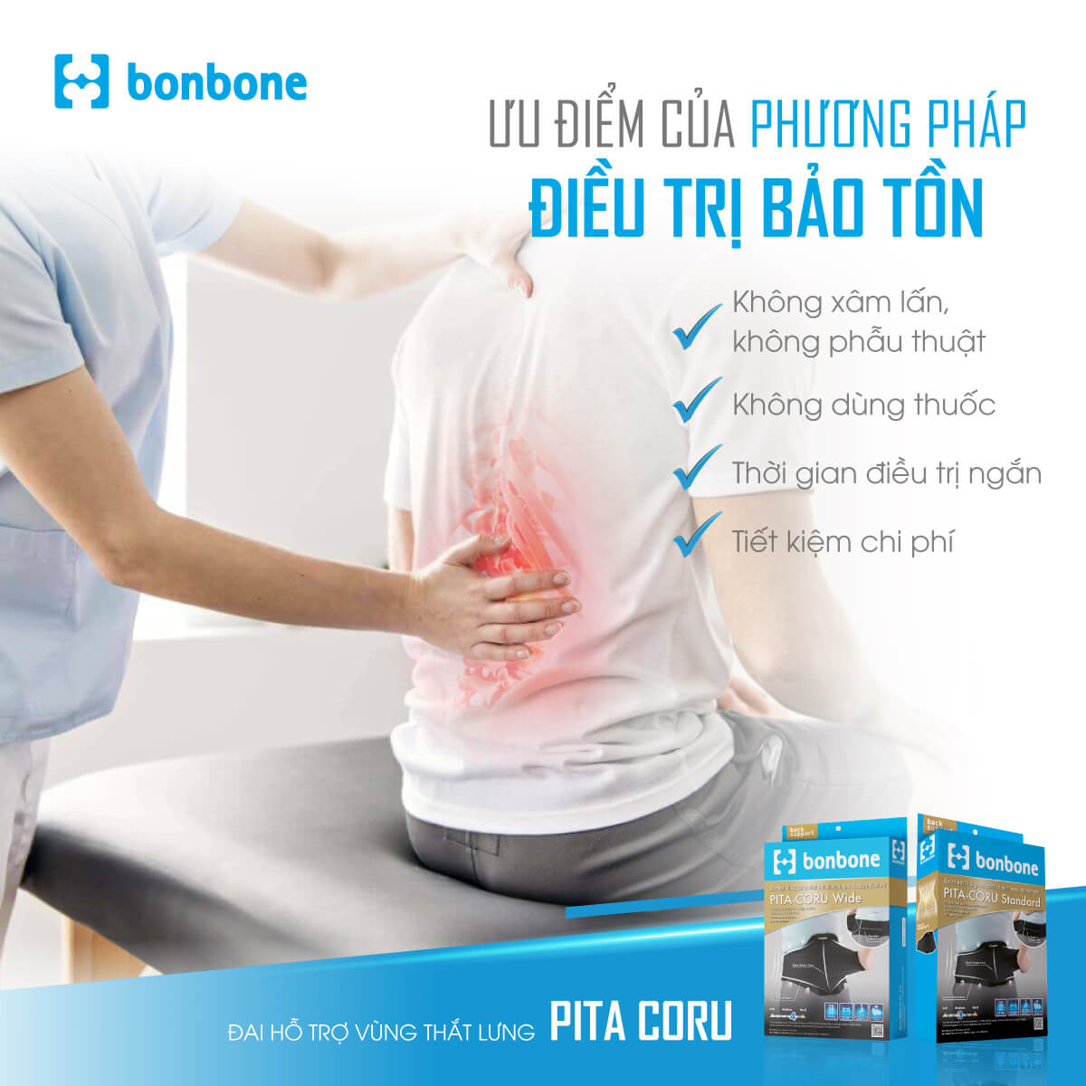 sử dụng đai lưng bonbone Pita Coro giúp hỗ trợ giảm đau lưng hiệu quả tại nhà