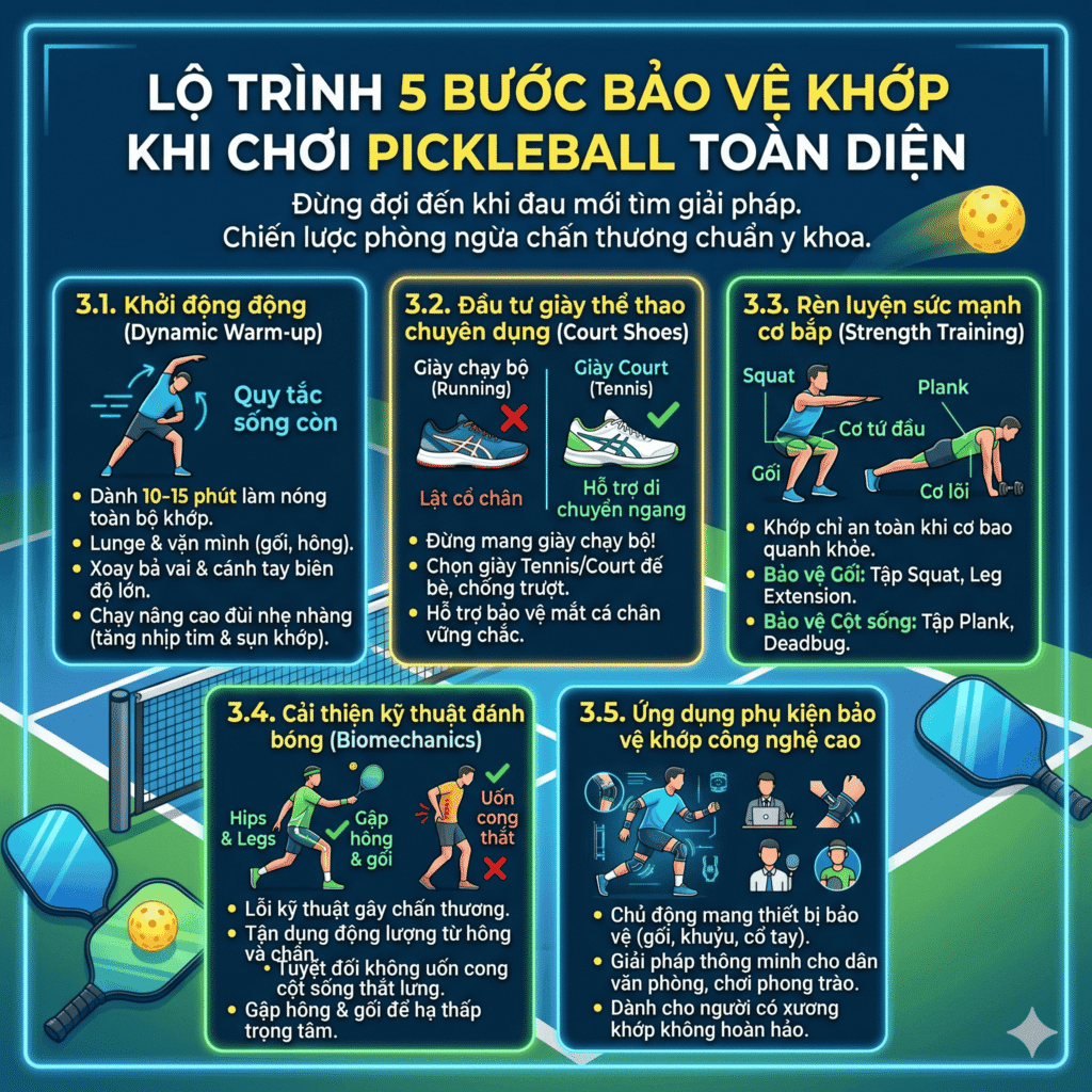 Lộ trình 5 bước bảo vệ khớp khi chơi Pickleball toàn diện