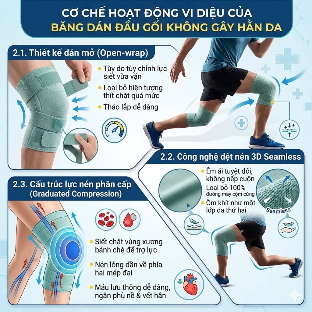 Băng dán đầu gối không gây hằn da: Cơ chế hoạt động vi diệu