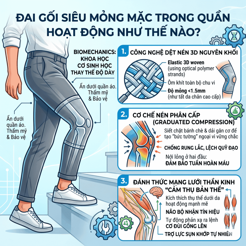 "Đai gối siêu mỏng mặc được trong quần" hoạt động ra sao?