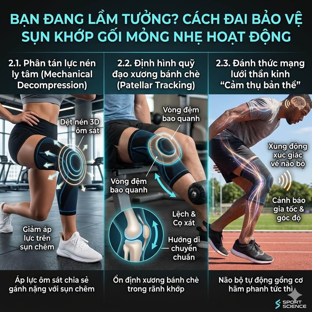 Đai bảo vệ sụn khớp gối mỏng nhẹ hoạt động ra sao?