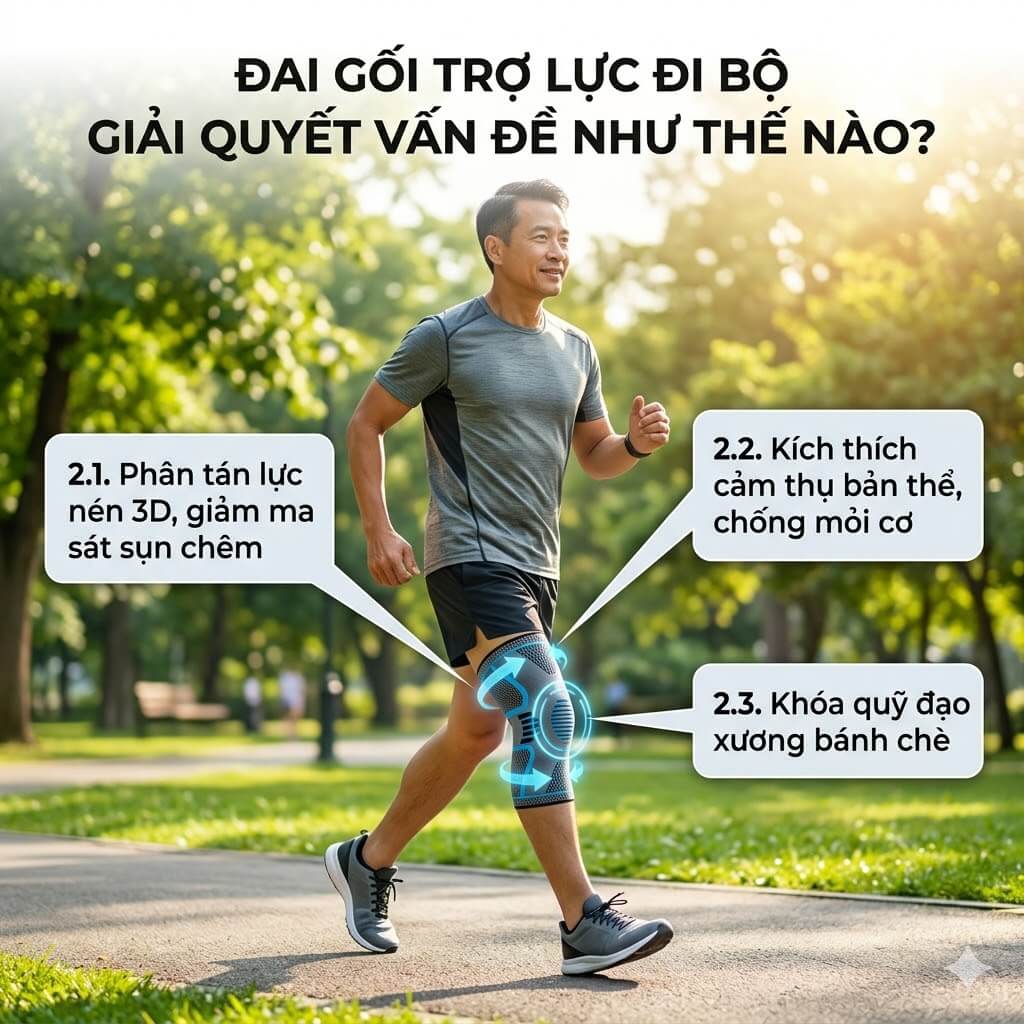 Đai gối trợ lực đi bộ không mỏi giải quyết vấn đề như thế nào?