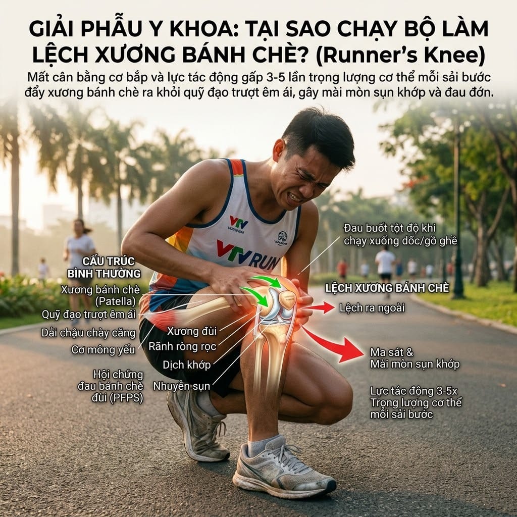 Giải phẫu y khoa: Tại sao chạy bộ lại làm lệch xương bánh chè?
