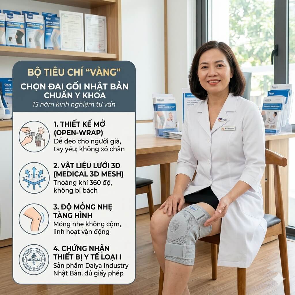 Tiêu chuẩn chọn đai gối Nhật Bản chuẩn y khoa