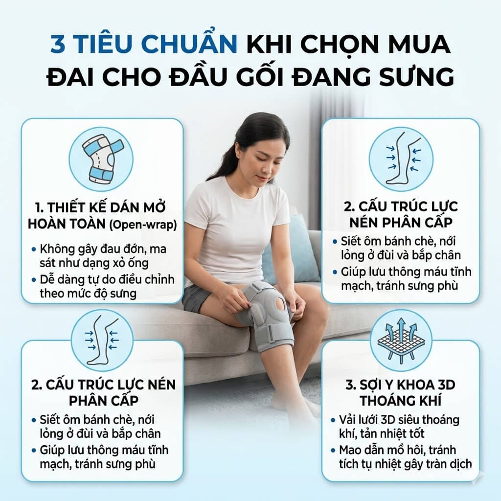 Tiêu chuẩn khi chọn mua đai cho đầu gối đang sưng