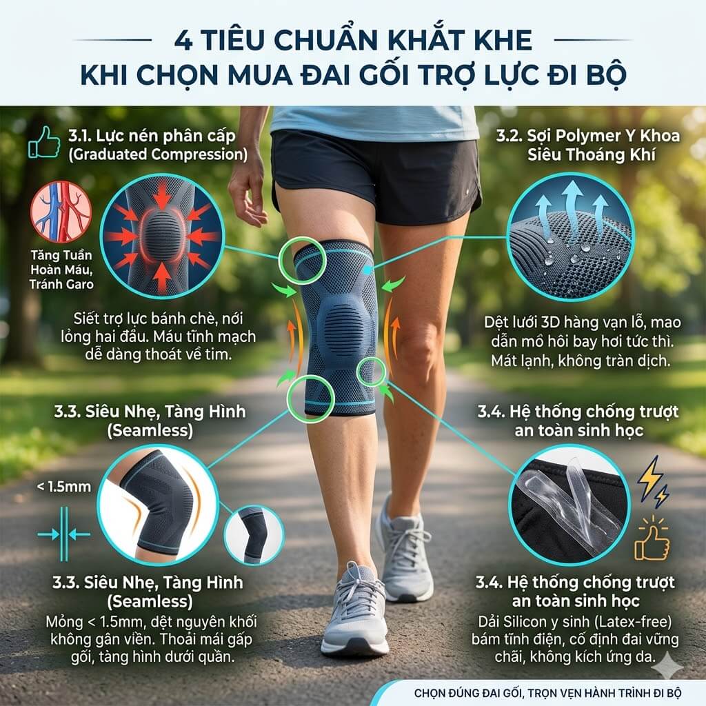 Tiêu chuẩn khi chọn mua đai gối trợ lực đi bộ