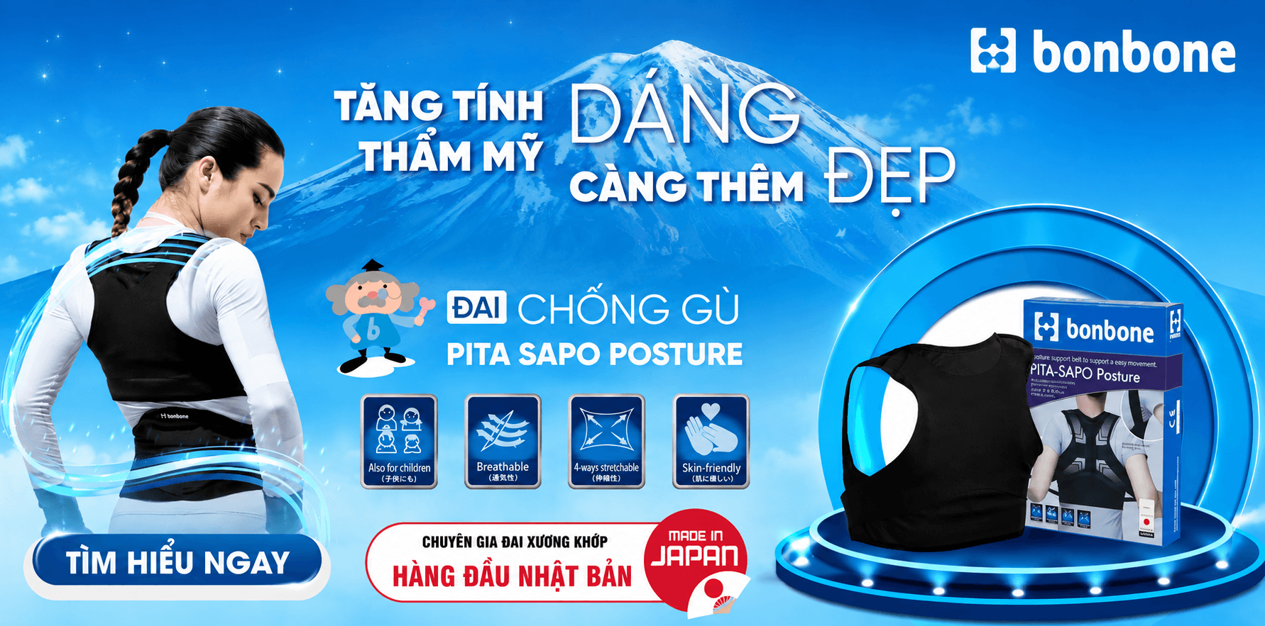 Đai chống gù lưng bonbone Pita Sapo Posture