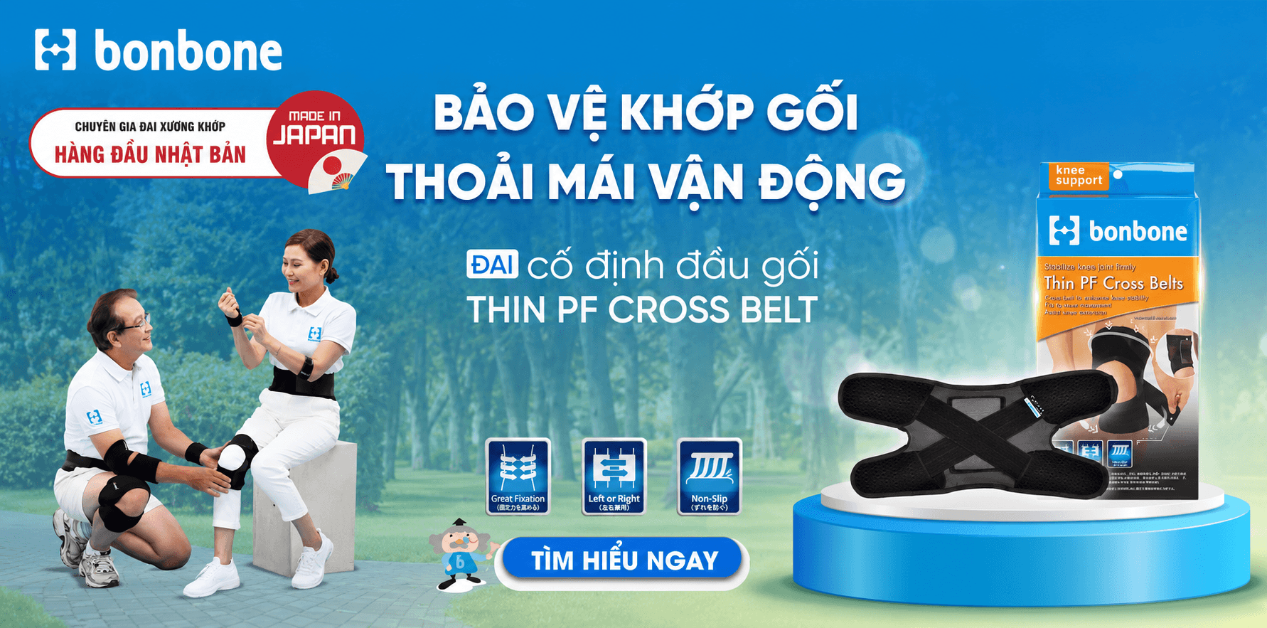 Đai cố định đầu gối bonbone Thin PF Cross Belt