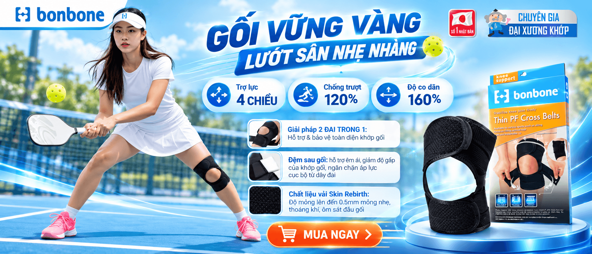 Đai cố định đầu gối bonbone thin PF Cross Belt